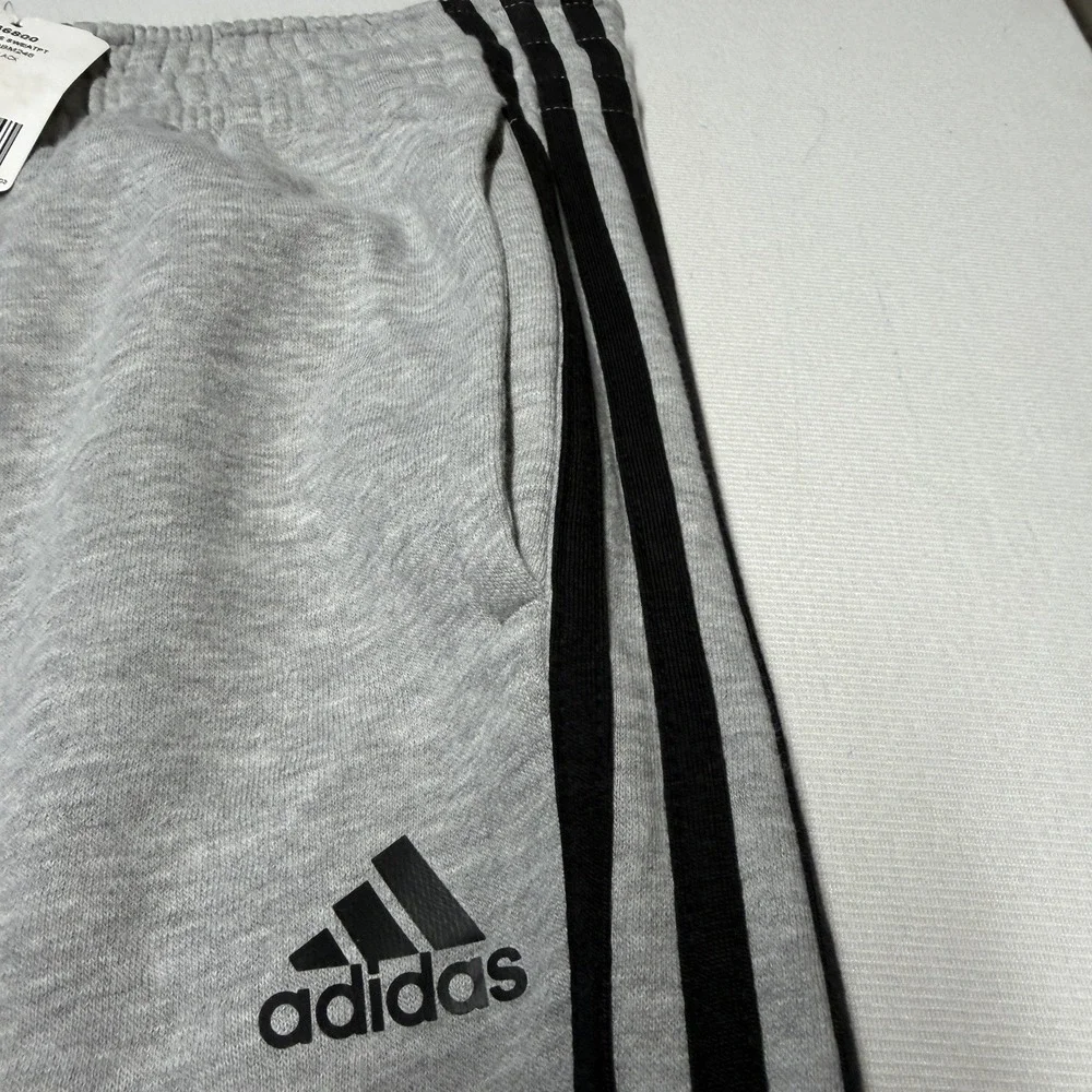 Adidas Slim 3S Sweatpants XXL 2XL Heather Gray Black Tapered Leg Basketball New